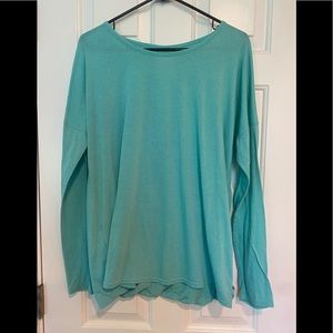 Tek Gear DryTek soft aqua long sleeve split open back top. Size Large